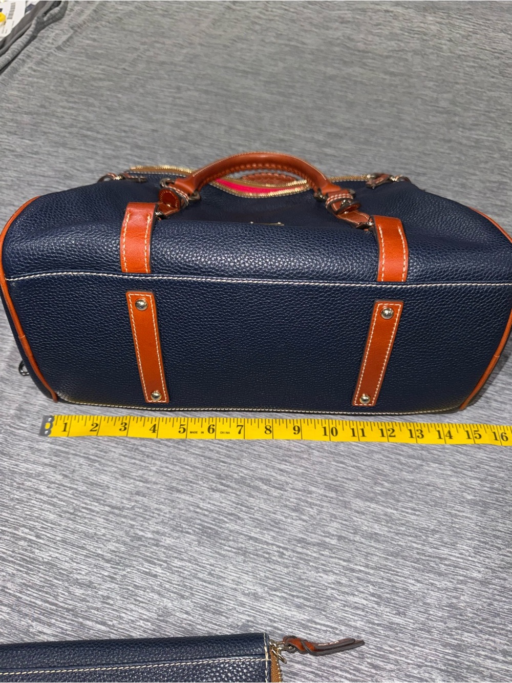 Dooney & Bourke Navy and Tan Leather Satchel INCLUDING matching wallet - Picture 3 of 12